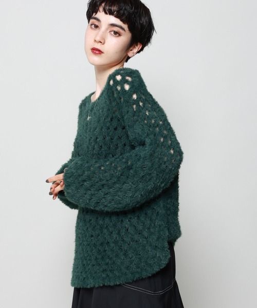 PAGEBOY（ページボーイ）の「BIGメッシュプルオーバー（ニット/セーター・レディース・グリーン/ブラック/オフホワイト・FREE）」の9枚目の写真