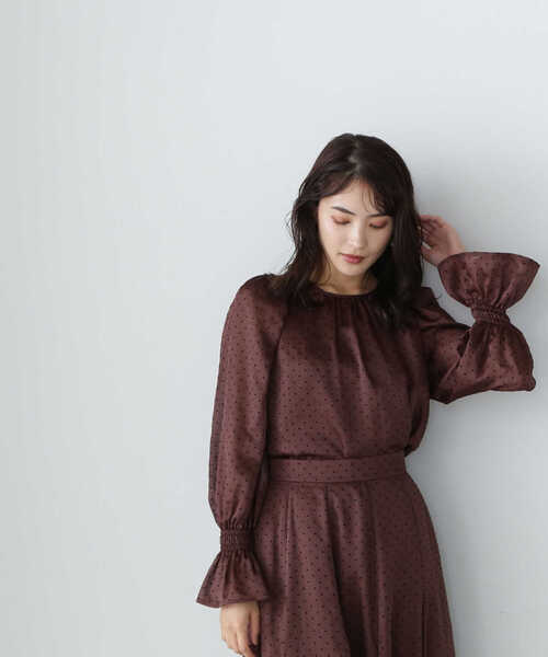 NATURAL BEAUTY BASIC（ナチュラルビューティーベーシック）の「◇フロッキードットブラウス＆スカート（シャツ/ブラウス・レディース・ブラウン系その他/ピンク系その他/グレー系その他・SMALL/MEDIUM）」の2枚目の写真