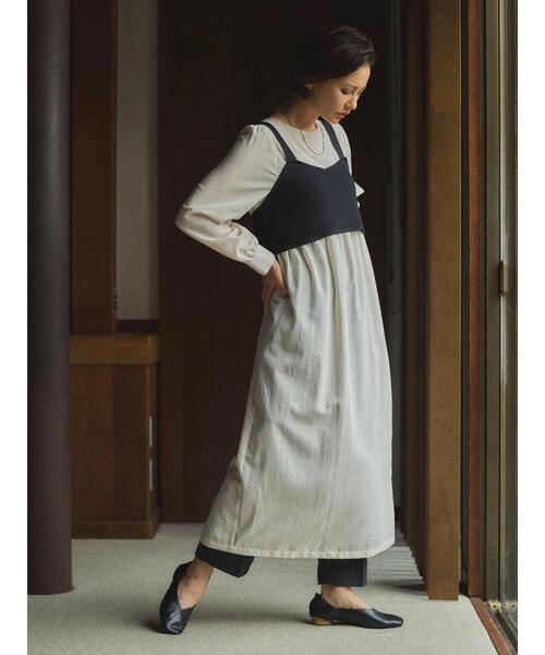 Green　Parks（グリーンパークス）の「B.SET2点ニットジレ+ワンピース（ワンピース・レディース・オフホワイト/ブラック・FREE）」の3枚目の写真