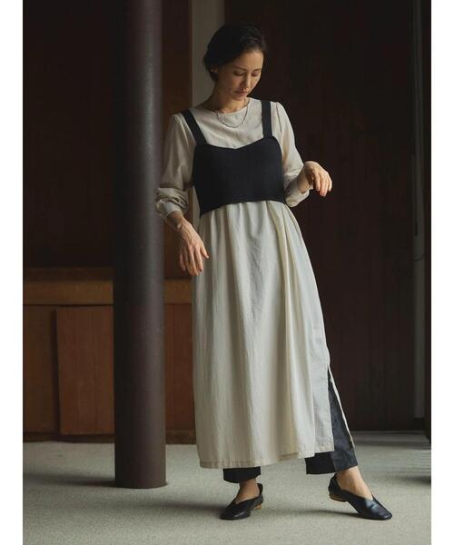 Green　Parks（グリーンパークス）の「B.SET2点ニットジレ+ワンピース（ワンピース・レディース・オフホワイト/ブラック・FREE）」の5枚目の写真