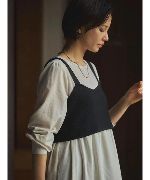 Green　Parks（グリーンパークス）の「B.SET2点ニットジレ+ワンピース（ワンピース・レディース・オフホワイト/ブラック・FREE）」の7枚目の写真