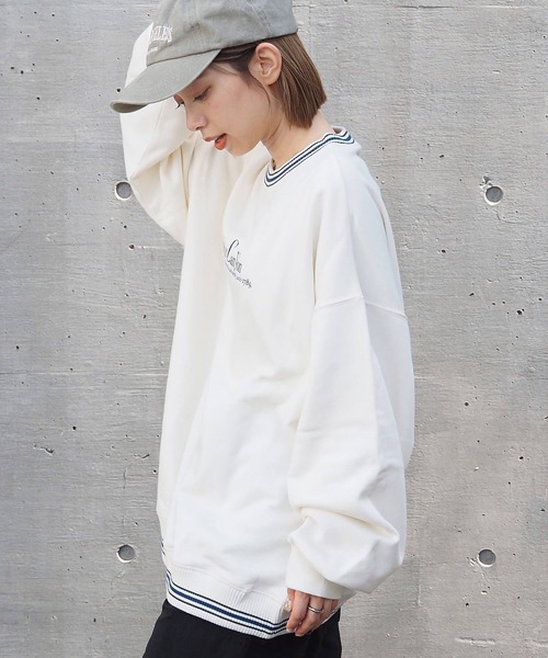tiptop(ティップトップ)の「【3色展開】裏毛ラインリブビッグプルオーバー(スウェット・レディース・ネイビー/グレー/アイボリー・FREE)」の8枚目の写真