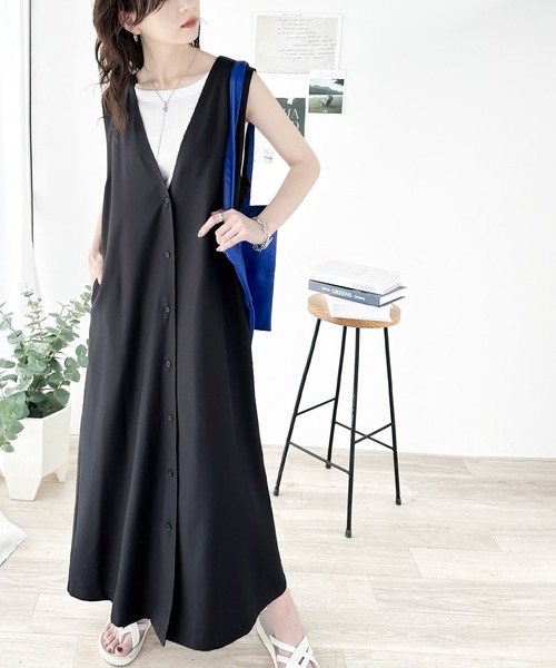 classicalelf（クラシカルエルフ）の「前後2way+ジレにも！何通りもの着こなしを楽しめる♪ リボンVネックジャンパースカート（ロング）（ジャンパースカート・レディース・チャコールグレー/ブラック/ベージュ・X-LARGE/LARGE/MEDIUM/SMALL）」の17枚目の写真