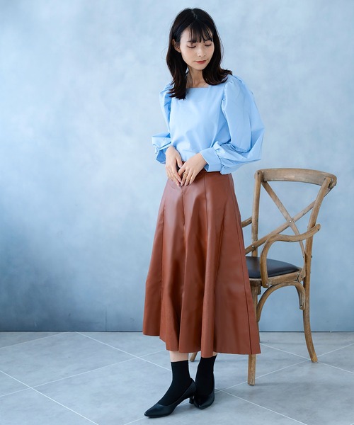 NinaetLina（ニナエリナ）の「フェイクレザーロングスカート（スカート・レディース・ブラウン/ブラック/グレー・M/L）」の22枚目の写真