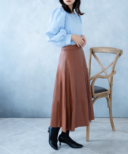 NinaetLina（ニナエリナ）の「フェイクレザーロングスカート（スカート・レディース・ブラウン/ブラック/グレー・M/L）」の21枚目の写真