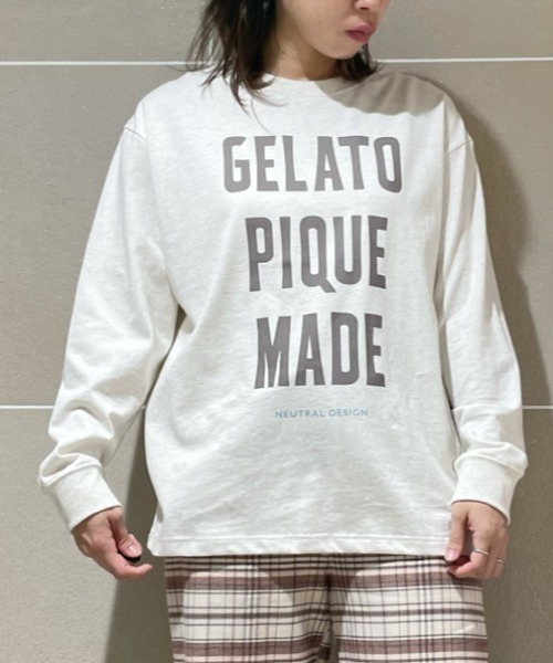 gelato pique（ジェラートピケ）の「【UNISEX】ワンポイントロゴロングTシャツ（Tシャツ/カットソー・レディース・オートミール/イエロー・S-M/M-L）」の2枚目の写真