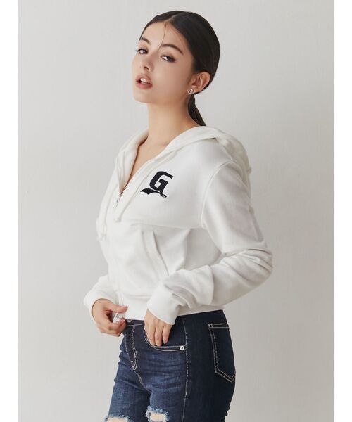 GYDA（ジェイダ）の「G embroidery ZIPUPスウェットパーカー（パーカー・レディース・ブラック/オフホワイト・FREE）」の3枚目の写真