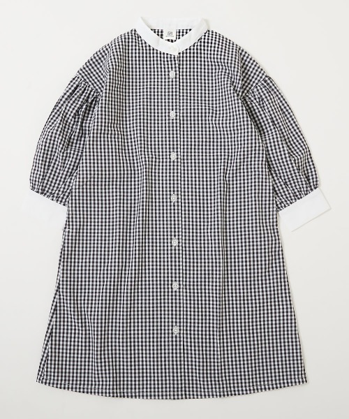 LEE MATHEWS ストライプ シャツ ワンピース ボリュームスリーブ 紺 ボリュームスリーブストライプシャツワンピース【CORNERS by KR