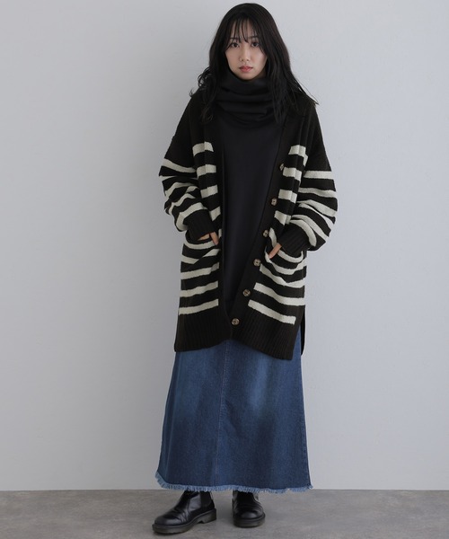 Vネックボーダーふわふわニット(カーディガン/ボレロ)|ElegChic(エレグシック)