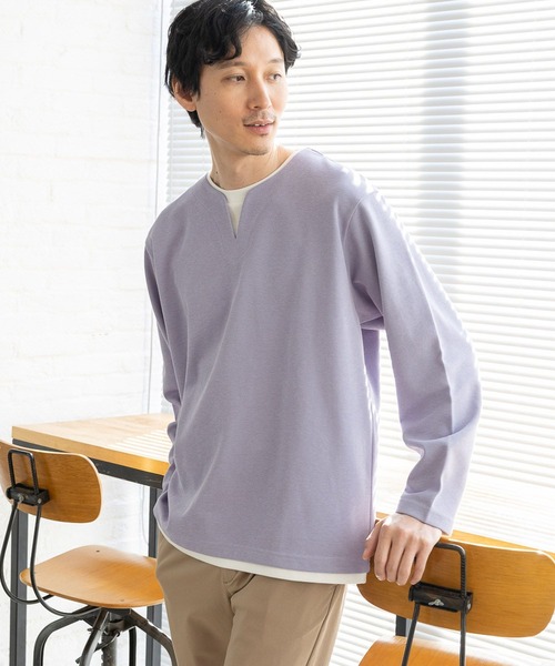 GLOBAL WORK(グローバルワーク)の「キーネックレイヤード/長袖/975762(Tシャツ/カットソー・メンズ・ネイビー/チャコールグレー/ライトグレー/ライトパープル/ブルー系その他6/ミント・MEDIUM/SMALL/X-LARGE/LARGE)」の1枚目の写真