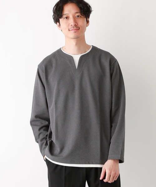 GLOBAL WORK(グローバルワーク)の「キーネックレイヤード/長袖/975762(Tシャツ/カットソー・メンズ・ネイビー/チャコールグレー/ライトグレー/ライトパープル/ブルー系その他6/ミント・MEDIUM/SMALL/X-LARGE/LARGE)」の2枚目の写真