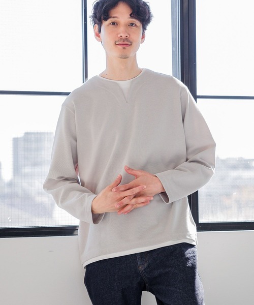 GLOBAL WORK(グローバルワーク)の「キーネックレイヤード/長袖/975762(Tシャツ/カットソー・メンズ・ネイビー/チャコールグレー/ライトグレー/ライトパープル/ブルー系その他6/ミント・MEDIUM/SMALL/X-LARGE/LARGE)」の3枚目の写真