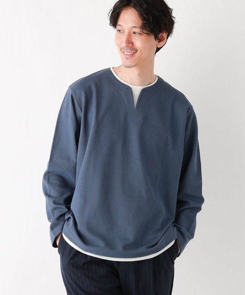 GLOBAL WORK(グローバルワーク)の「キーネックレイヤード/長袖/975762(Tシャツ/カットソー・メンズ・ネイビー/チャコールグレー/ライトグレー/ライトパープル/ブルー系その他6/ミント・MEDIUM/SMALL/X-LARGE/LARGE)」の6枚目の写真