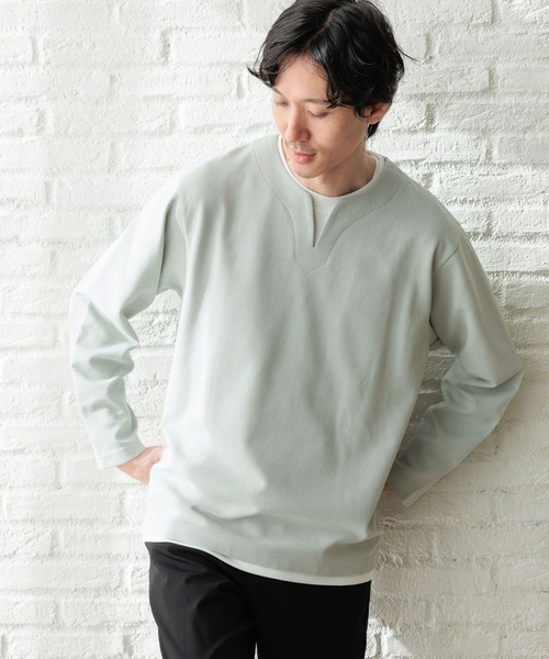 GLOBAL WORK(グローバルワーク)の「キーネックレイヤード/長袖/975762(Tシャツ/カットソー・メンズ・ネイビー/チャコールグレー/ライトグレー/ライトパープル/ブルー系その他6/ミント・MEDIUM/SMALL/X-LARGE/LARGE)」の4枚目の写真