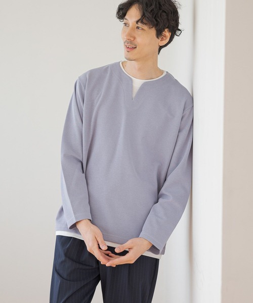 GLOBAL WORK(グローバルワーク)の「キーネックレイヤード/長袖/975762(Tシャツ/カットソー・メンズ・ネイビー/チャコールグレー/ライトグレー/ライトパープル/ブルー系その他6/ミント・MEDIUM/SMALL/X-LARGE/LARGE)」の7枚目の写真
