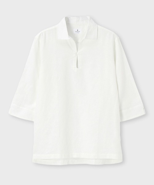 【セール】コットン/リネン素材 7分袖 スキッパーシャツ（シャツ/ブラウス）｜LANVIN en Bleu（ランバンオンブルー）