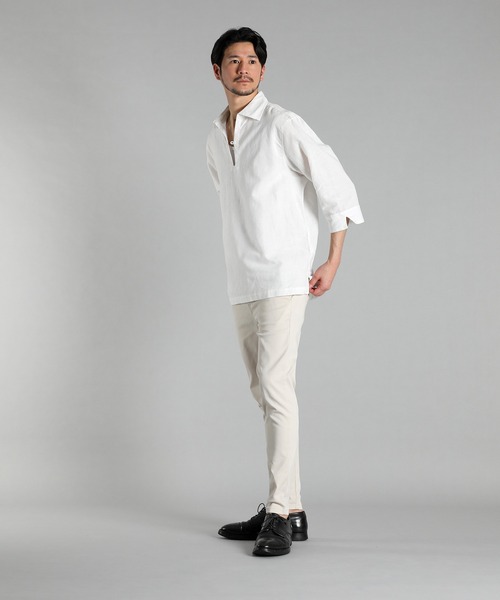 ランバンオンブルー リネン混スキッパーシャツ 綿 麻 7分袖 24ss 白系 ランバンオンブルー リネン混スキッパーシャツ 綿 麻 7分袖 24ss