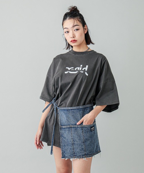 ワンピース X-girl GRADATION MILLS LOGO S/S BIG TEE DRESS X-girl（エックスガール）の「GRADATION MILLS LOGO S/S BIG TEE
