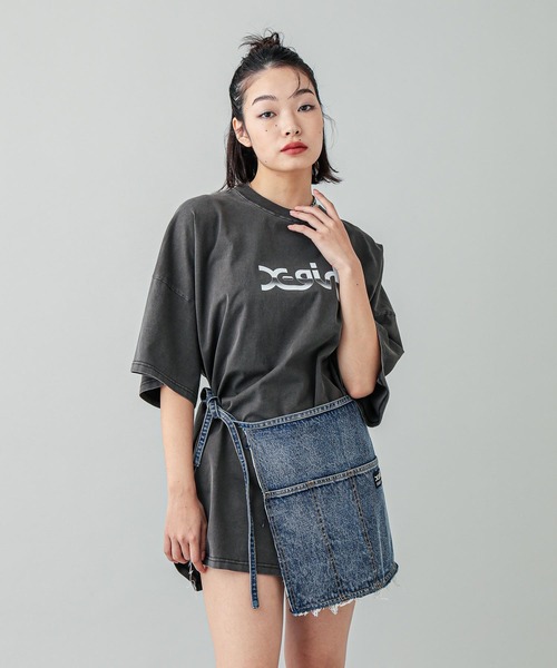 ワンピース X-girl GRADATION MILLS LOGO S/S BIG TEE DRESS X-girl（エックスガール）の「GRADATION MILLS LOGO S/S BIG TEE