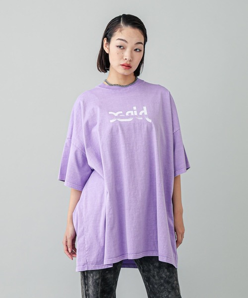 X-girl（エックスガール）の「GRADATION MILLS LOGO S/S BIG TEE DRESS