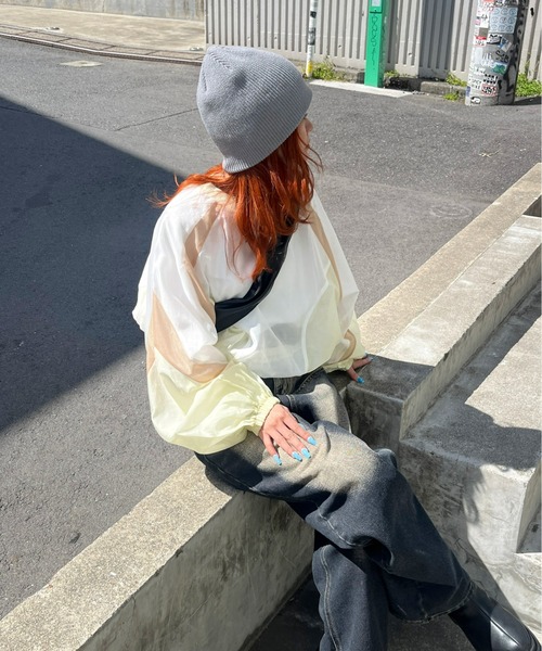 Six M（シックスエム）の「【Six M/シックスエム】シアーメッシュ切り替えクルー（シャツ/ブラウス・レディース・ブラック/グレー/オフホワイト・FREE）」の4枚目の写真