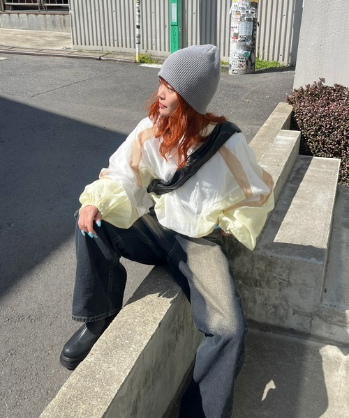 Six M（シックスエム）の「【Six M/シックスエム】シアーメッシュ切り替えクルー（シャツ/ブラウス・レディース・ブラック/グレー/オフホワイト・FREE）」の5枚目の写真