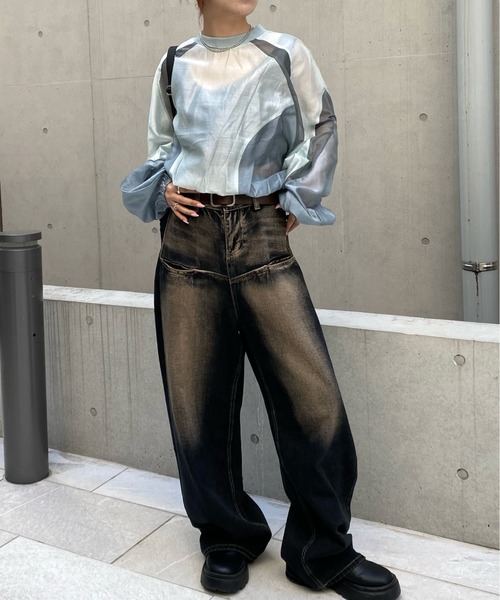 Six M（シックスエム）の「【Six M/シックスエム】シアーメッシュ切り替えクルー（シャツ/ブラウス・レディース・ブラック/グレー/オフホワイト・FREE）」の11枚目の写真