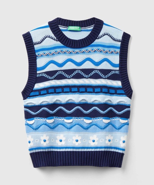 BENETTON (UNITED COLORS OF BENETTON)(ベネトンユナイテッドカラーズオブベネトン)の「総柄ニットベスト(ベスト・レディース・ブルー系その他・LARGE/SMALL/MEDIUM)」の5枚目の写真