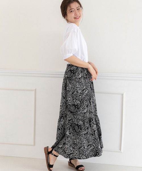 PREFERIR(プレフェリール)の「ペイズリープリントティアードスカート(スカート・レディース・ベージュ/ブラック・MEDIUM/LARGE)」の9枚目の写真