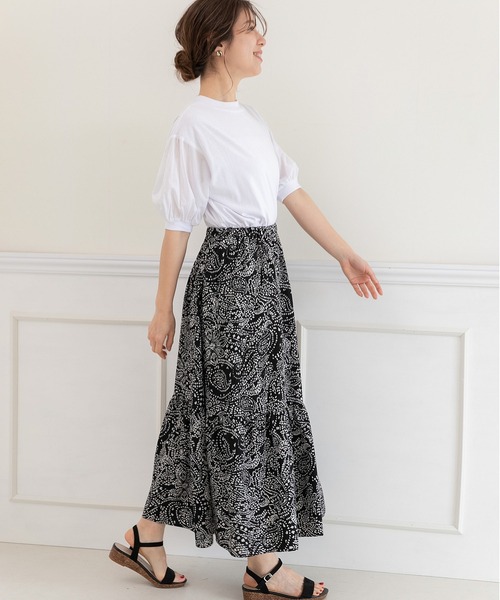 PREFERIR(プレフェリール)の「ペイズリープリントティアードスカート(スカート・レディース・ベージュ/ブラック・MEDIUM/LARGE)」の8枚目の写真