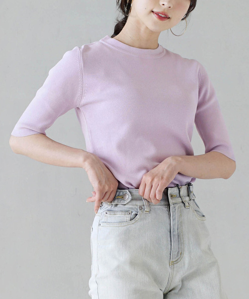 zootie(ズーティー)の「レーヨン ハーフスリーブ ニット(Tシャツ/カットソー・レディース・ホワイト/ライトグレー/スモークピンク/ブラック/カーキ/ラベンダー/ブラウン・M)」の6枚目の写真