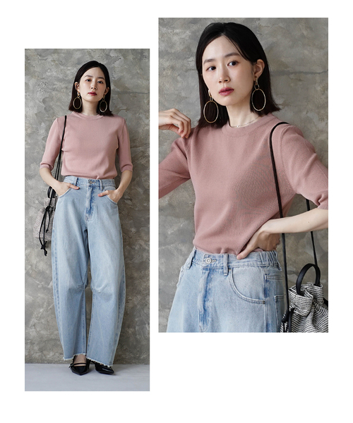 zootie(ズーティー)の「レーヨン ハーフスリーブ ニット(Tシャツ/カットソー・レディース・ホワイト/ライトグレー/スモークピンク/ブラック/カーキ/ラベンダー/ブラウン・M)」の15枚目の写真