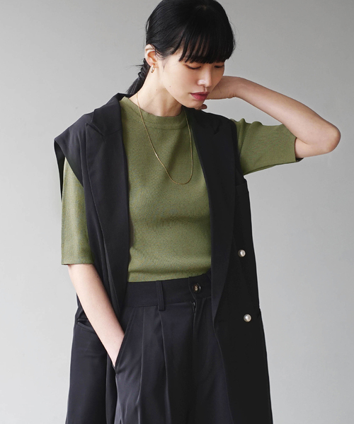 zootie(ズーティー)の「レーヨン ハーフスリーブ ニット(Tシャツ/カットソー・レディース・ホワイト/ライトグレー/スモークピンク/ブラック/カーキ/ラベンダー/ブラウン・M)」の17枚目の写真