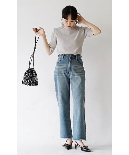 zootie(ズーティー)の「レーヨン ハーフスリーブ ニット(Tシャツ/カットソー・レディース・ホワイト/ライトグレー/スモークピンク/ブラック/カーキ/ラベンダー/ブラウン・M)」の18枚目の写真