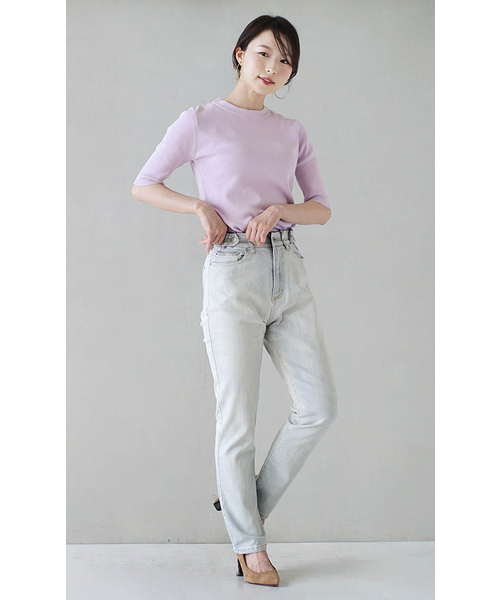 zootie(ズーティー)の「レーヨン ハーフスリーブ ニット(Tシャツ/カットソー・レディース・ホワイト/ライトグレー/スモークピンク/ブラック/カーキ/ラベンダー/ブラウン・M)」の21枚目の写真