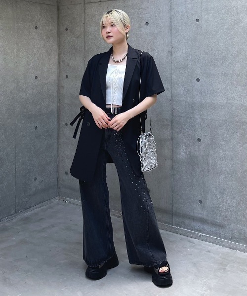 PAGEBOY（ページボーイ）の「ラインストーンデニム2（デニムパンツ・レディース・ブルー/ブラック・25inch/27inch/26inch）」の6枚目の写真