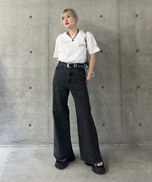 PAGEBOY（ページボーイ）の「ラインストーンデニム2（デニムパンツ・レディース・ブルー/ブラック・25inch/27inch/26inch）」の7枚目の写真