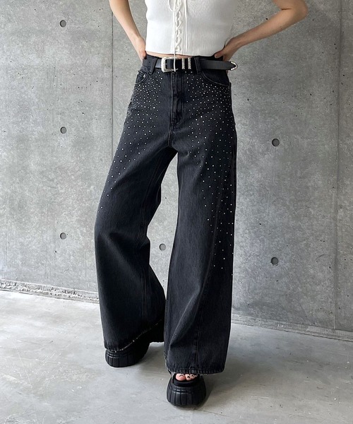 PAGEBOY（ページボーイ）の「ラインストーンデニム2（デニムパンツ・レディース・ブルー/ブラック・25inch/27inch/26inch）」の13枚目の写真