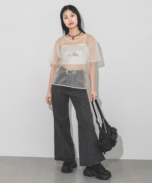 PAGEBOY（ページボーイ）の「ラインストーンデニム2（デニムパンツ・レディース・ブルー/ブラック・25inch/27inch/26inch）」の8枚目の写真