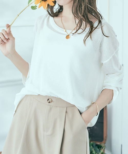 kirakiraShop（キラキラショップ）の「シアー ルーズ サマー ニット（ニット/セーター・レディース・イエロー/ミント/ライトパープル/ブラック/スカイブルー/オフホワイト・FREE）」の11枚目の写真
