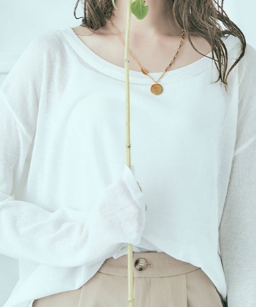kirakiraShop（キラキラショップ）の「シアー ルーズ サマー ニット（ニット/セーター・レディース・イエロー/ミント/ライトパープル/ブラック/スカイブルー/オフホワイト・FREE）」の12枚目の写真