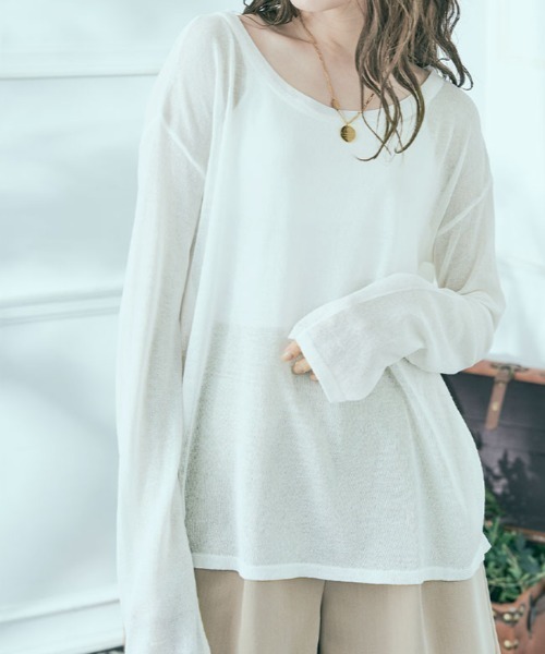 kirakiraShop（キラキラショップ）の「シアー ルーズ サマー ニット（ニット/セーター・レディース・イエロー/ミント/ライトパープル/ブラック/スカイブルー/オフホワイト・FREE）」の16枚目の写真