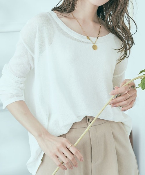 kirakiraShop（キラキラショップ）の「シアー ルーズ サマー ニット（ニット/セーター・レディース・イエロー/ミント/ライトパープル/ブラック/スカイブルー/オフホワイト・FREE）」の17枚目の写真