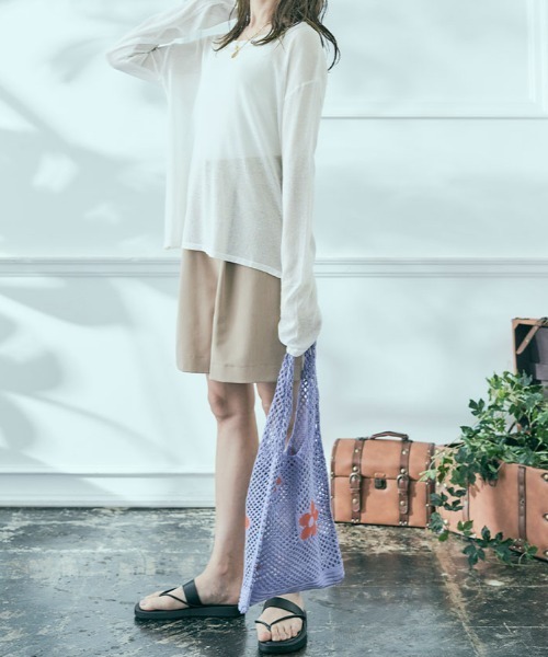 kirakiraShop（キラキラショップ）の「シアー ルーズ サマー ニット（ニット/セーター・レディース・イエロー/ミント/ライトパープル/ブラック/スカイブルー/オフホワイト・FREE）」の19枚目の写真