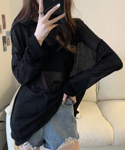 kirakiraShop（キラキラショップ）の「シアー ルーズ サマー ニット（ニット/セーター・レディース・イエロー/ミント/ライトパープル/ブラック/スカイブルー/オフホワイト・FREE）」の21枚目の写真