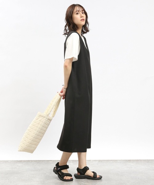 GLOBAL WORK Smile Seed Store（グローバルワーク スマイルシードストア）の「リネンライクVネックワンピース/977015（ワンピース・レディース・ベージュ/ブラック・MEDIUM/SMALL/X-LARGE/LARGE）」の15枚目の写真