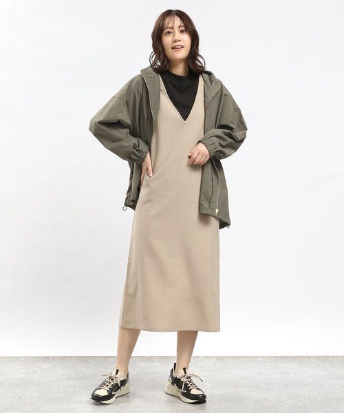 GLOBAL WORK Smile Seed Store（グローバルワーク スマイルシードストア）の「リネンライクVネックワンピース/977015（ワンピース・レディース・ベージュ/ブラック・MEDIUM/SMALL/X-LARGE/LARGE）」の3枚目の写真