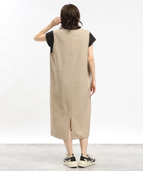 GLOBAL WORK Smile Seed Store（グローバルワーク スマイルシードストア）の「リネンライクVネックワンピース/977015（ワンピース・レディース・ベージュ/ブラック・MEDIUM/SMALL/X-LARGE/LARGE）」の7枚目の写真