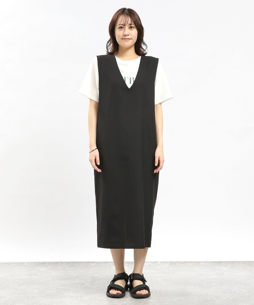 GLOBAL WORK Smile Seed Store（グローバルワーク スマイルシードストア）の「リネンライクVネックワンピース/977015（ワンピース・レディース・ベージュ/ブラック・MEDIUM/SMALL/X-LARGE/LARGE）」の8枚目の写真