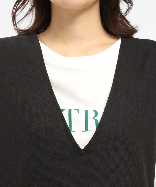 GLOBAL WORK Smile Seed Store（グローバルワーク スマイルシードストア）の「リネンライクVネックワンピース/977015（ワンピース・レディース・ベージュ/ブラック・MEDIUM/SMALL/X-LARGE/LARGE）」の11枚目の写真